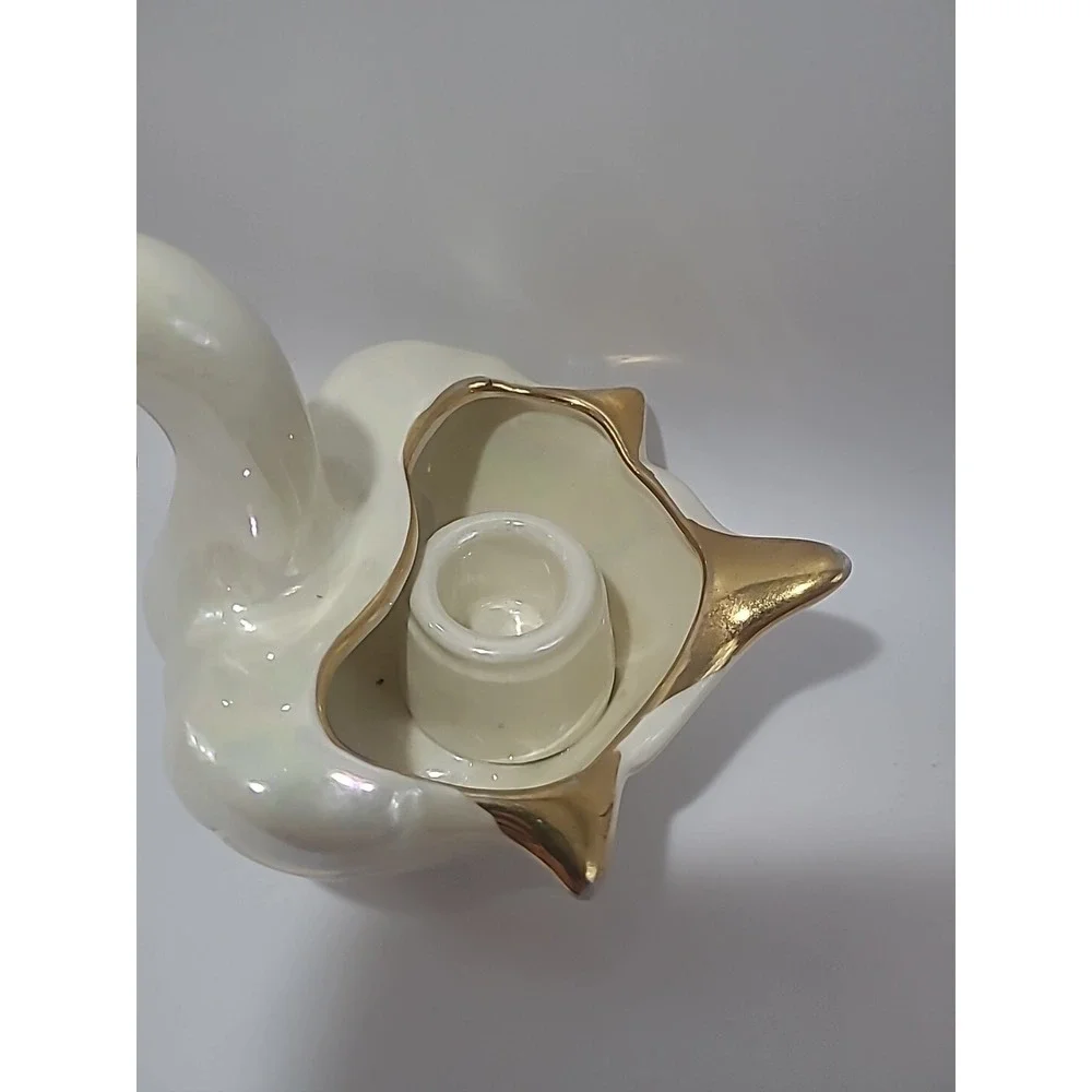 Small Lusterware Swan‎ Candle Holder Pearl China Co Hand Decorated 22KT Gold USA